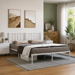 Elegant White Metal Bed Frame 150x200 cm for Your Bedroom