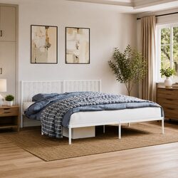 Metal Bed Frame King 183x203cm Headboard Steel Slats Storage White Bedroom