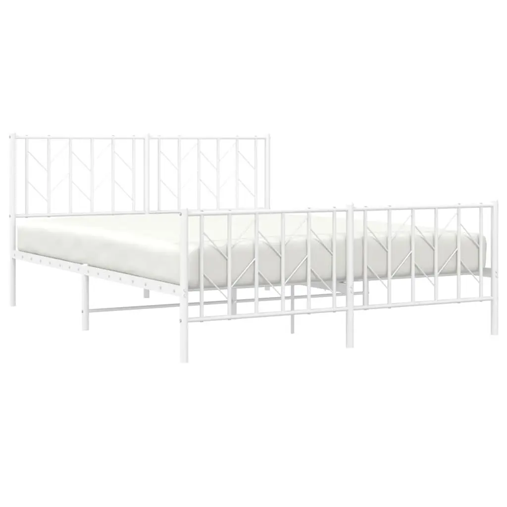 Metal Bed Frame 150x200 cm White with Footboard Storage Space Slatted Base