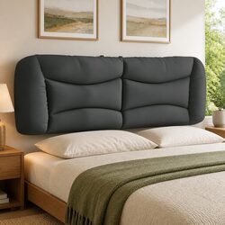 Headboard Cushion Queen Bed Upholstered Pillow Wall Mount Dark Grey 152cm