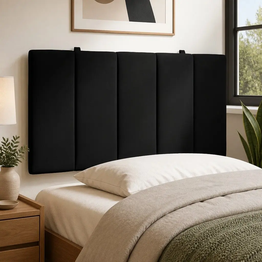 Headboard Cushion 107cm Black Velvet Soft Support for Bedroom Wall or Bed Frame