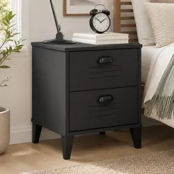 Bedside Cabinet Anthracite Grey Engineered Wood Nightstand Storage Bedroom