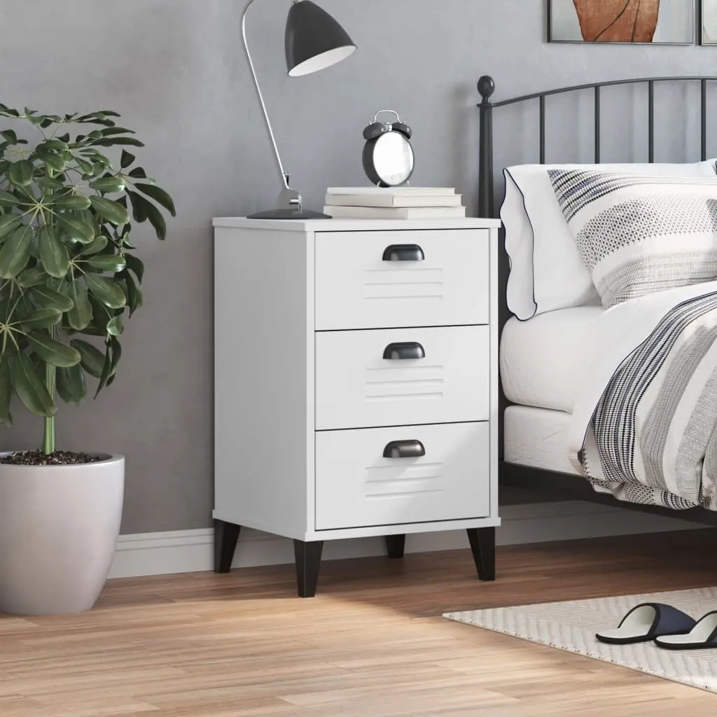 White Engineered Wood Bedside Table with Storage for Bedroom and Living Room