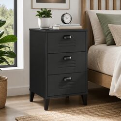 Bedside Cabinet Nightstand Storage End Table Black Engineered Wood Bedroom