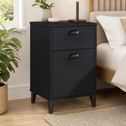 Bedside Cabinet Black Engineered Wood Nightstand Bedroom Storage Table