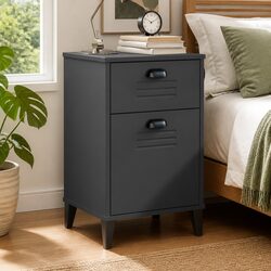 Bedside Cabinet Anthracite Grey Engineered Wood Nightstand Storage Bedroom