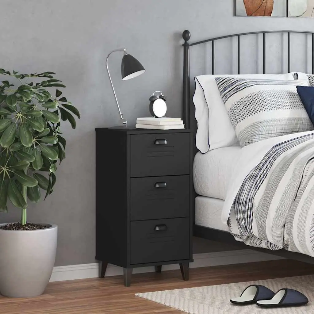 Bedside Cabinet Black Engineered Wood Storage Nightstand for Bedroom