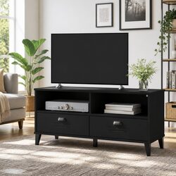 TV Cabinet Black Engineered Wood Media Storage Unit Industrial Design Sideboard