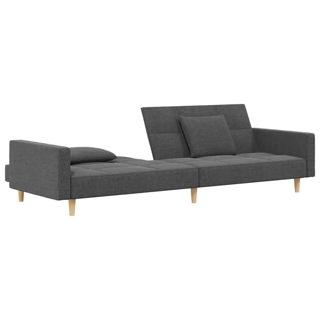 2-Seater Sofa Bed Light Grey Fabric Convertible Day Bed with Pillows