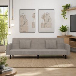 2-Seater Sofa Bed Convertible Day Bed with Pillows Grey Velvet Guest Furniture