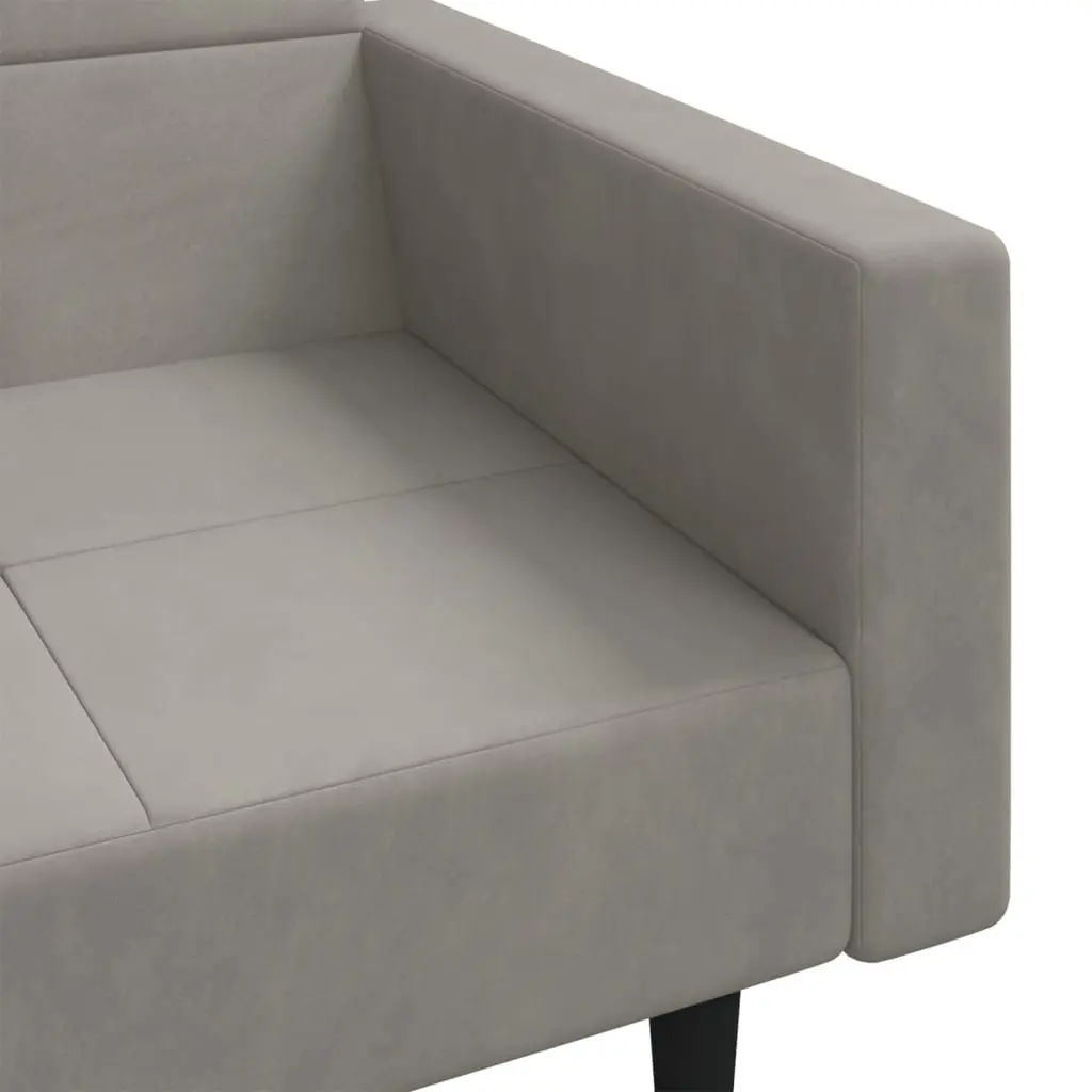 2-Seater Sofa Bed Grey Velvet Convertible Day Bed with Adjustable Backrests and Pillows