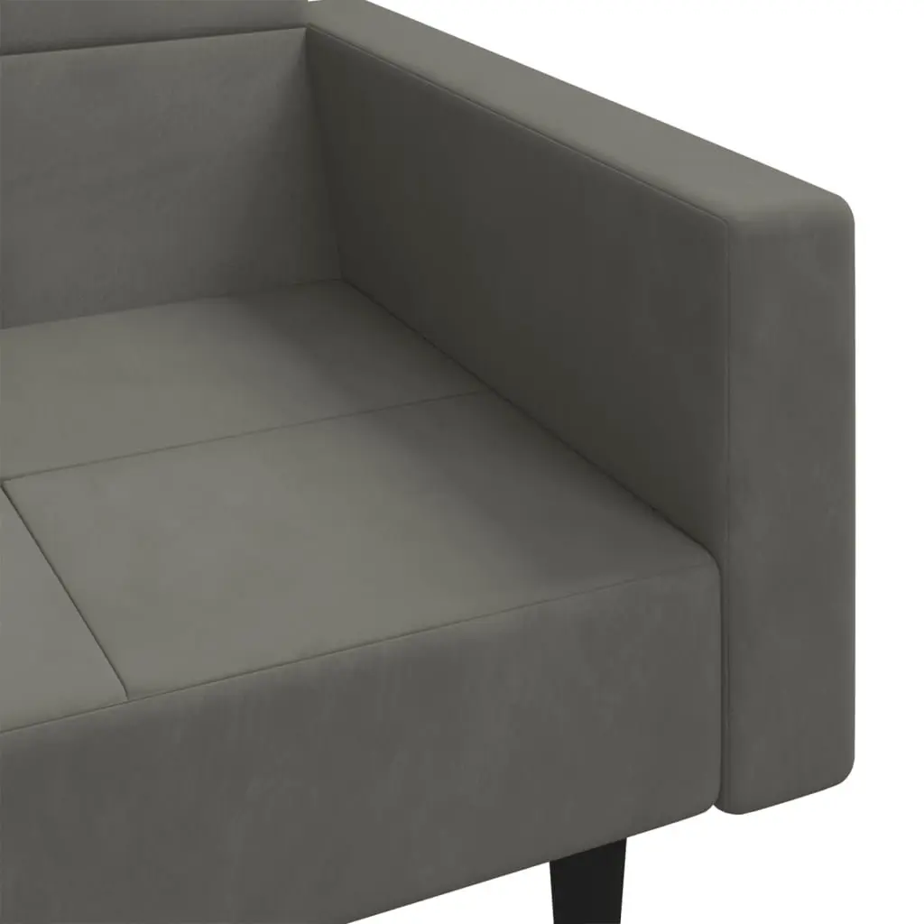2-Seater Sofa Bed Grey Velvet Convertible Day Bed with Pillows
