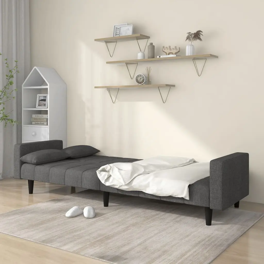 2-Seater Sofa Bed Convertible Daybed with Pillows Grey Fabric Sleeper Guest Bed
