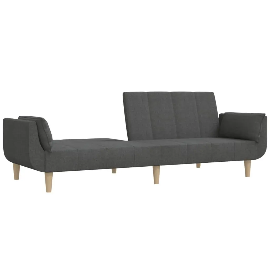 Convertible Sofa Bed 2-Seater Grey Fabric with Pillows Soft Breathable Upholstery