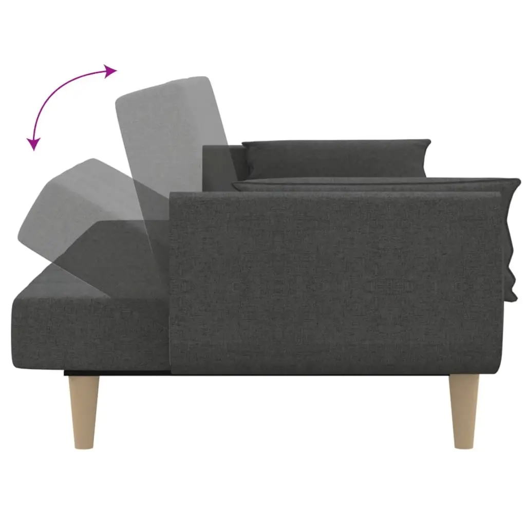 Convertible Sofa Bed 2-Seater Grey Fabric with Pillows Soft Breathable Upholstery