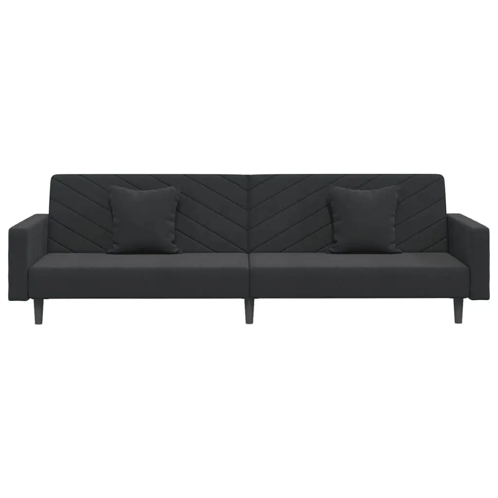 Convertible Sofa Bed Black Velvet 2-Seater with Two Pillows