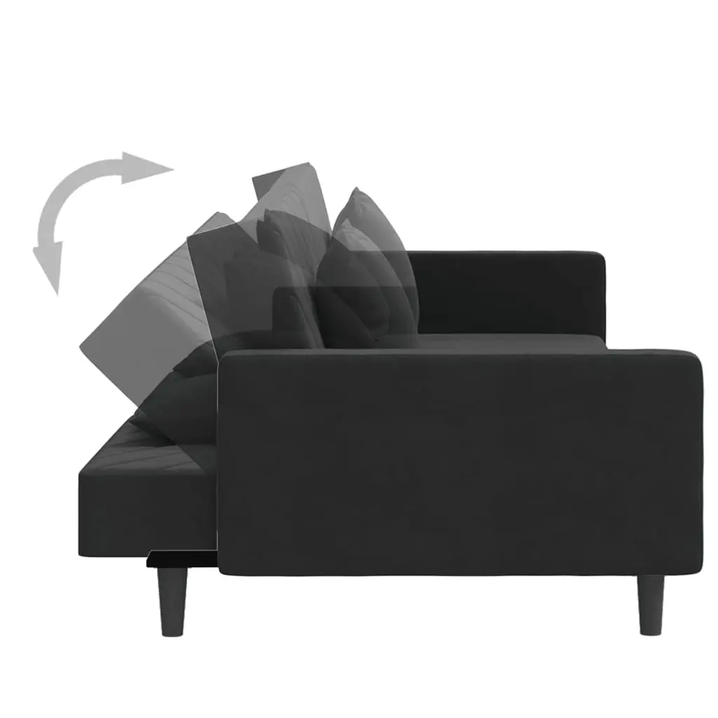 Convertible Sofa Bed Black Velvet 2-Seater with Two Pillows