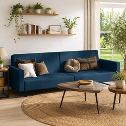 Stylish Blue Velvet 2-Seater Sofa Bed for Modern Living