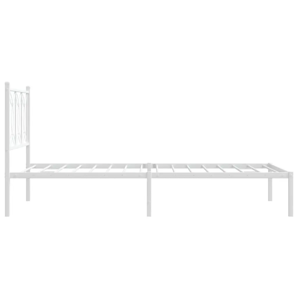 Metal Bed Frame King Single 107x203 cm White Slatted Base with Headboard and Underbed Storage