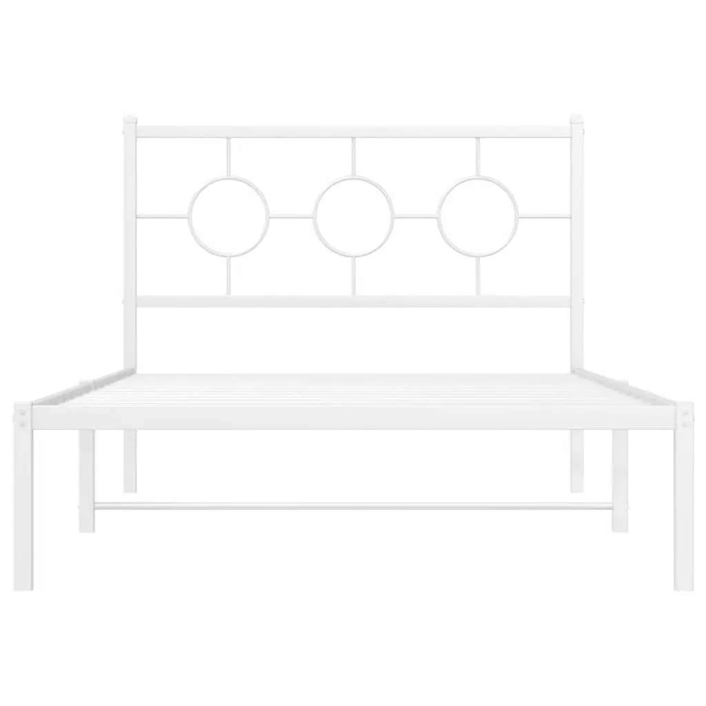 King Single Metal Bed Frame 107x203cm White with Headboard Slatted Base for Storage and Support