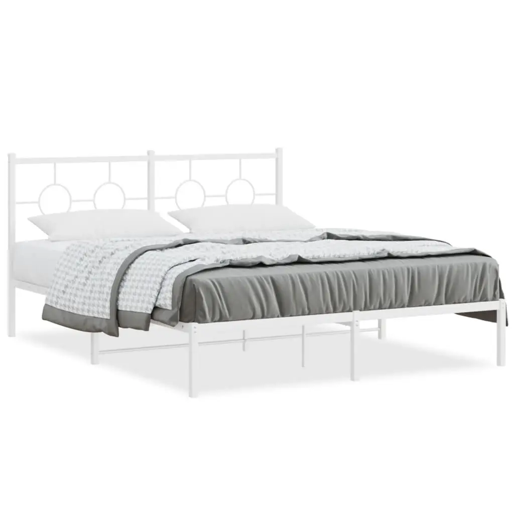 Metal Bed Frame 150x200 cm with Headboard Slatted Base White