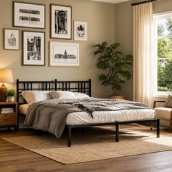 Stylish Black Bed Frame with Headboard 150x200 cm