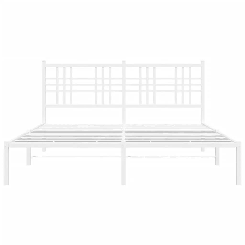 Metal Bed Frame 150x200 cm White Powder-coated Steel Headboard Platform