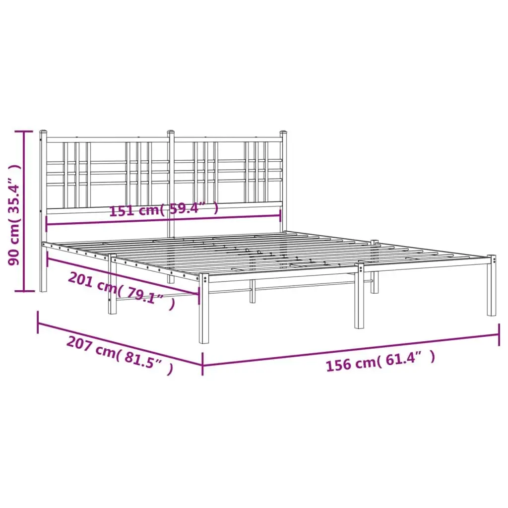 Metal Bed Frame 150x200 cm White Powder-coated Steel Headboard Platform