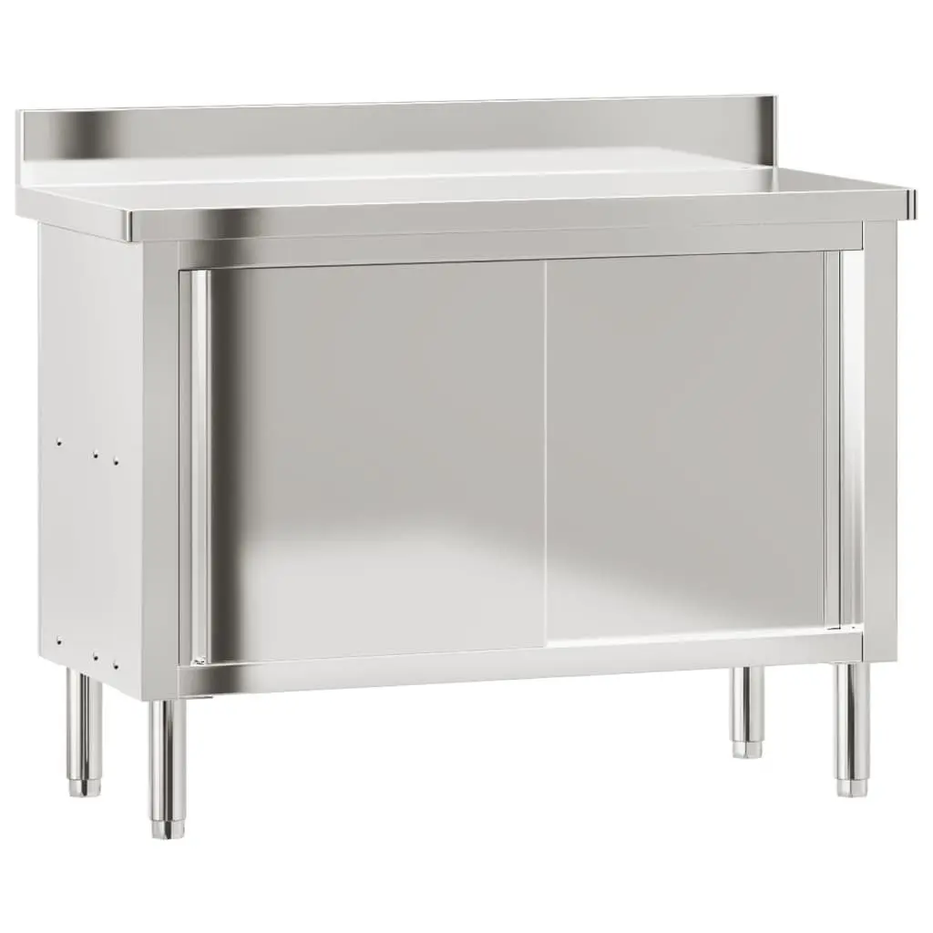 Stainless Steel Commercial Kitchen Work Table with Sliding Doors and Storage Shelf