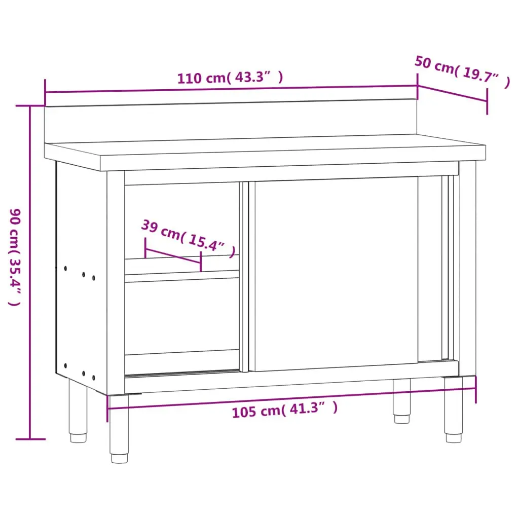 Stainless Steel Commercial Kitchen Work Table with Sliding Doors and Storage Shelf