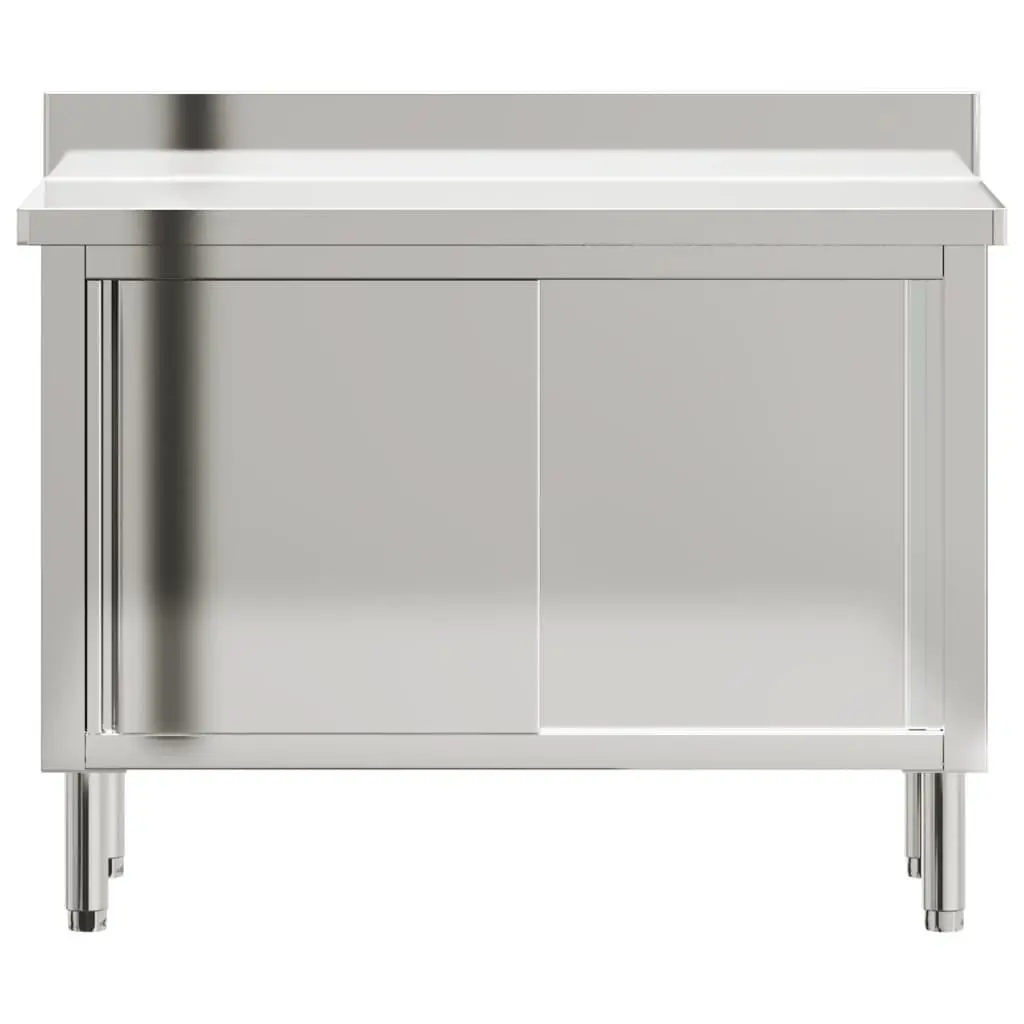 Stainless Steel Commercial Kitchen Work Table with Sliding Doors and Storage Shelf