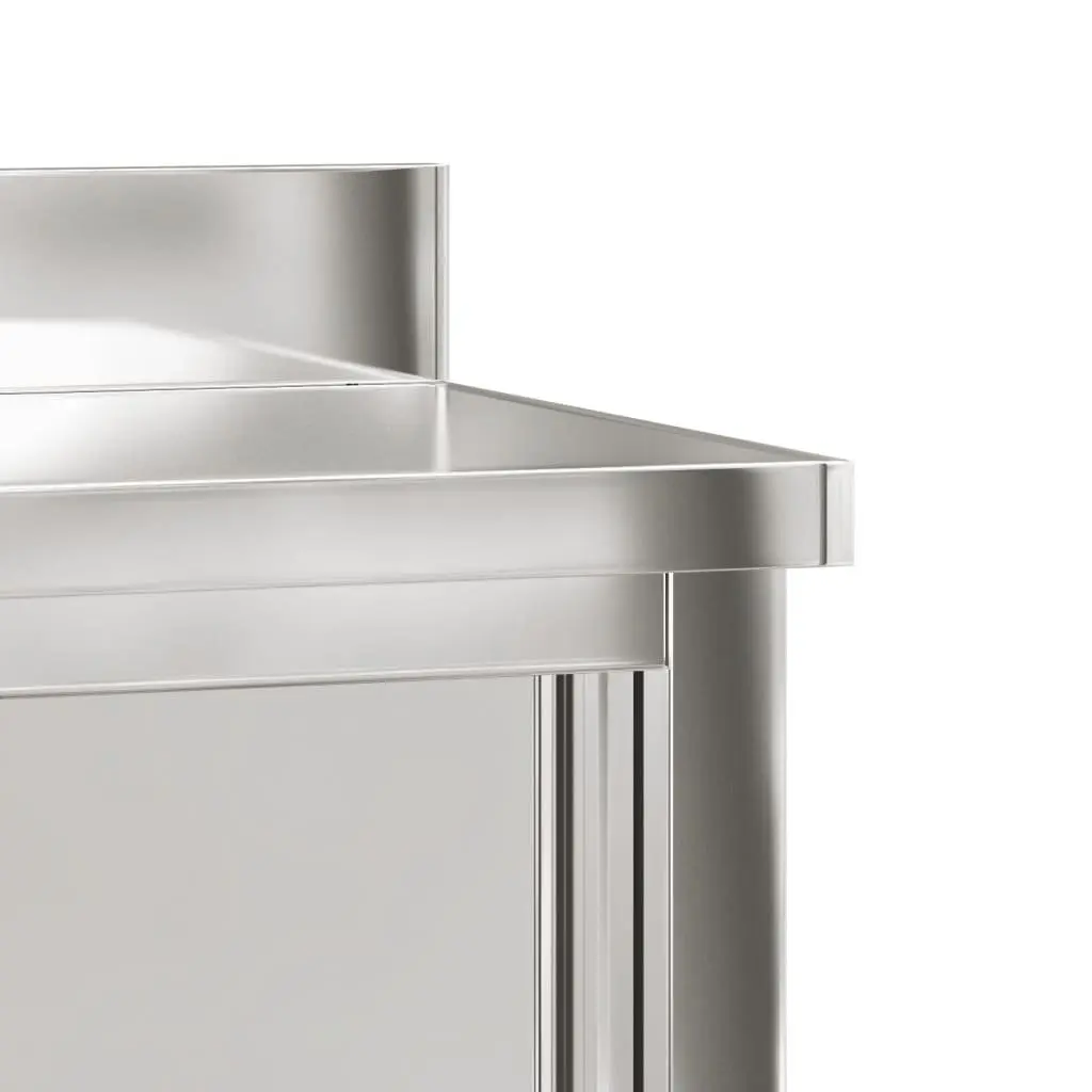 Stainless Steel Commercial Kitchen Work Table with Sliding Doors and Storage Shelf