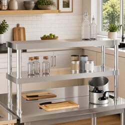 2-Tier Stainless Steel Work Table Overshelf Kitchen Restaurant Workspace Mount