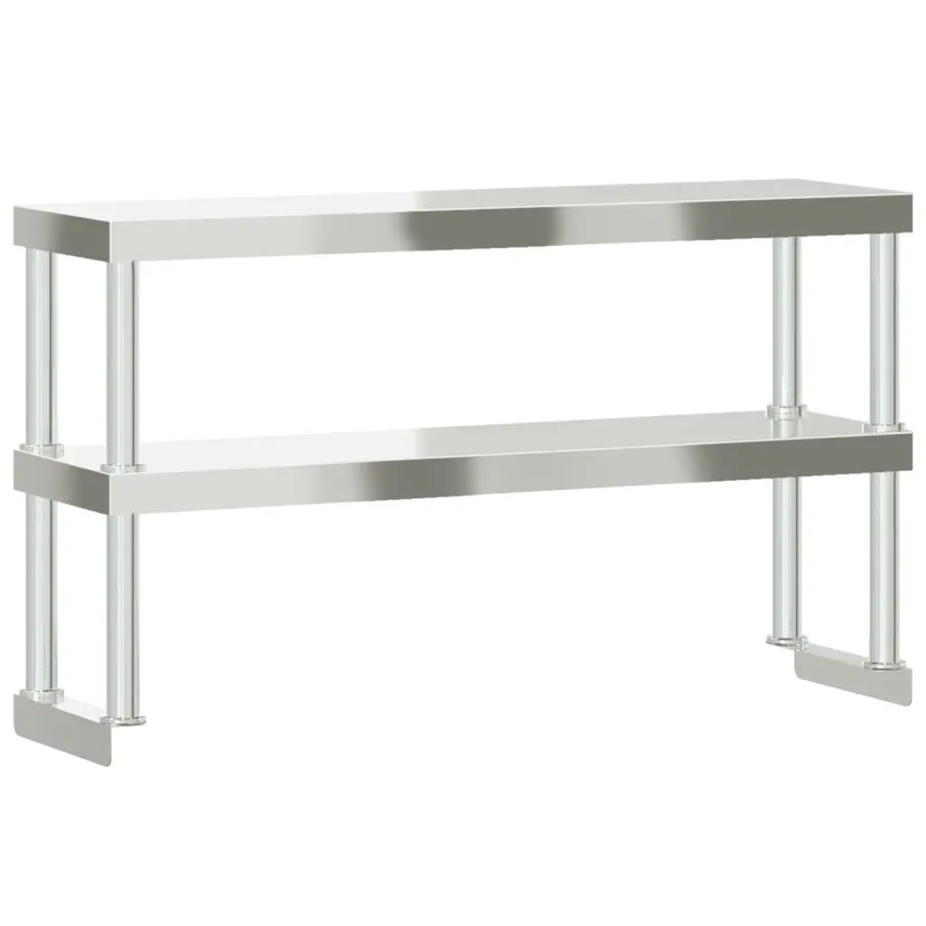 2-Tier Work Table Overshelf Stainless Steel Kitchen Prep Rack 110x30x65cm