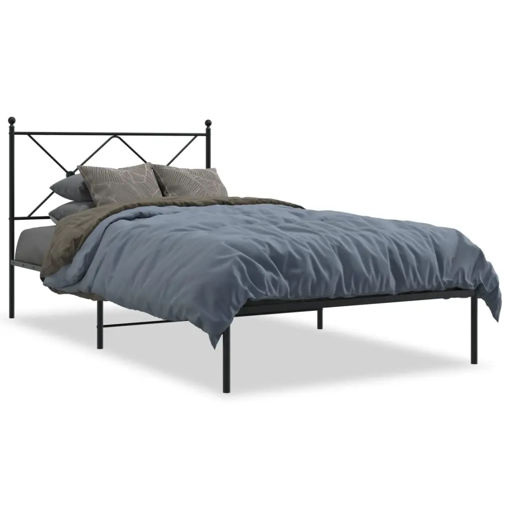 Metal Bed Frame King 107x203cm Black Powder-coated Steel Slats Headboard