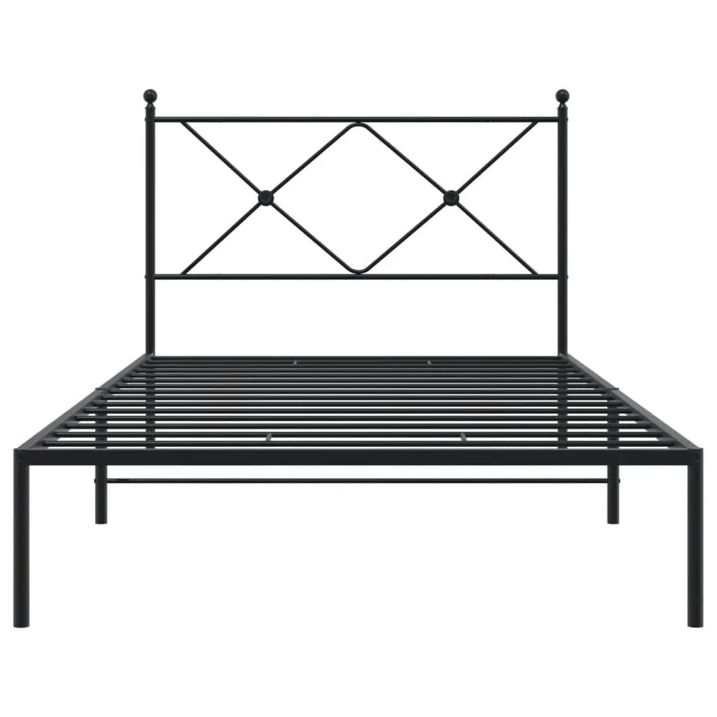 Metal Bed Frame King 107x203cm Black Powder-coated Steel Slats Headboard
