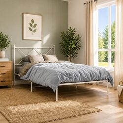 Metal Bed Frame King Single 107x203 cm Headboard White Bedroom Furniture