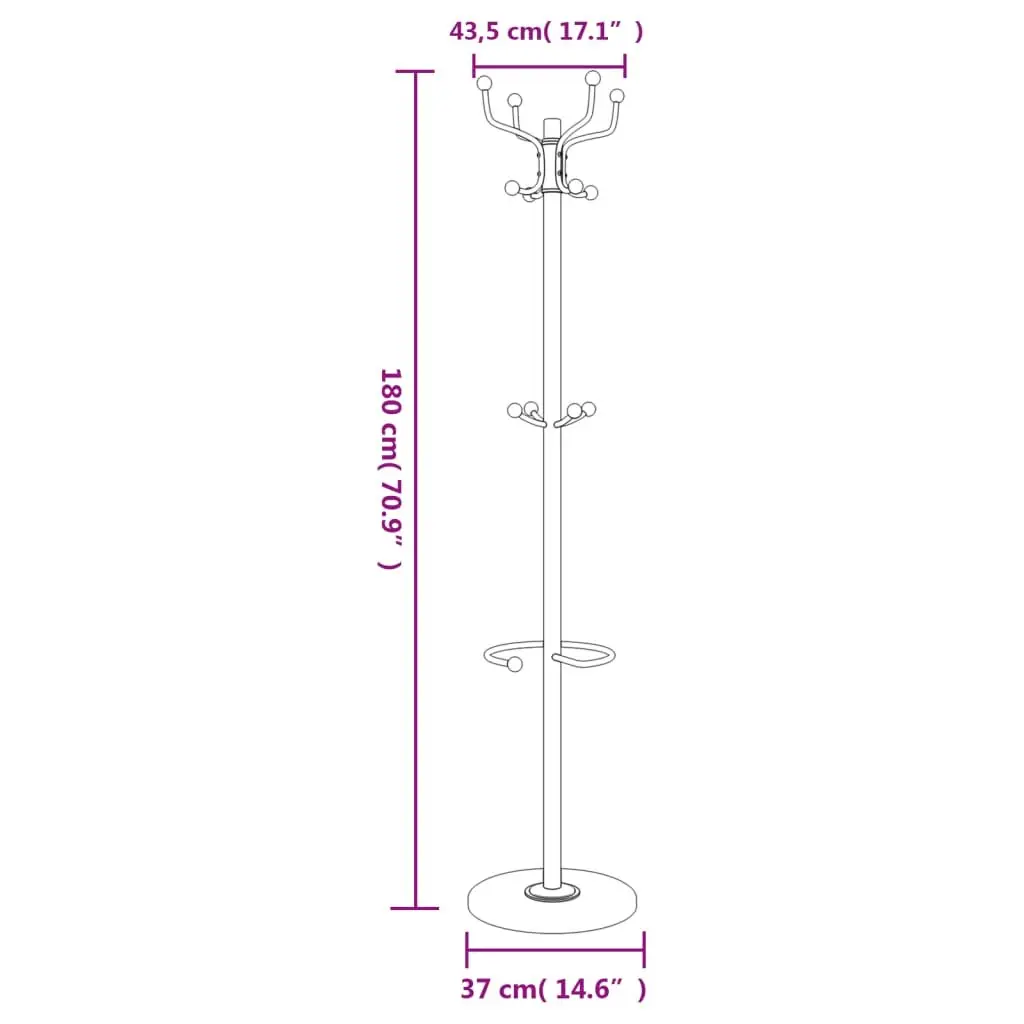 Coat Stand 180cm Powder-coated Iron Frame 12 Hooks Umbrella Holder Freestanding Storage