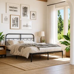 Elegant Black Steel Bed Frame 150x200 cm with Headboard