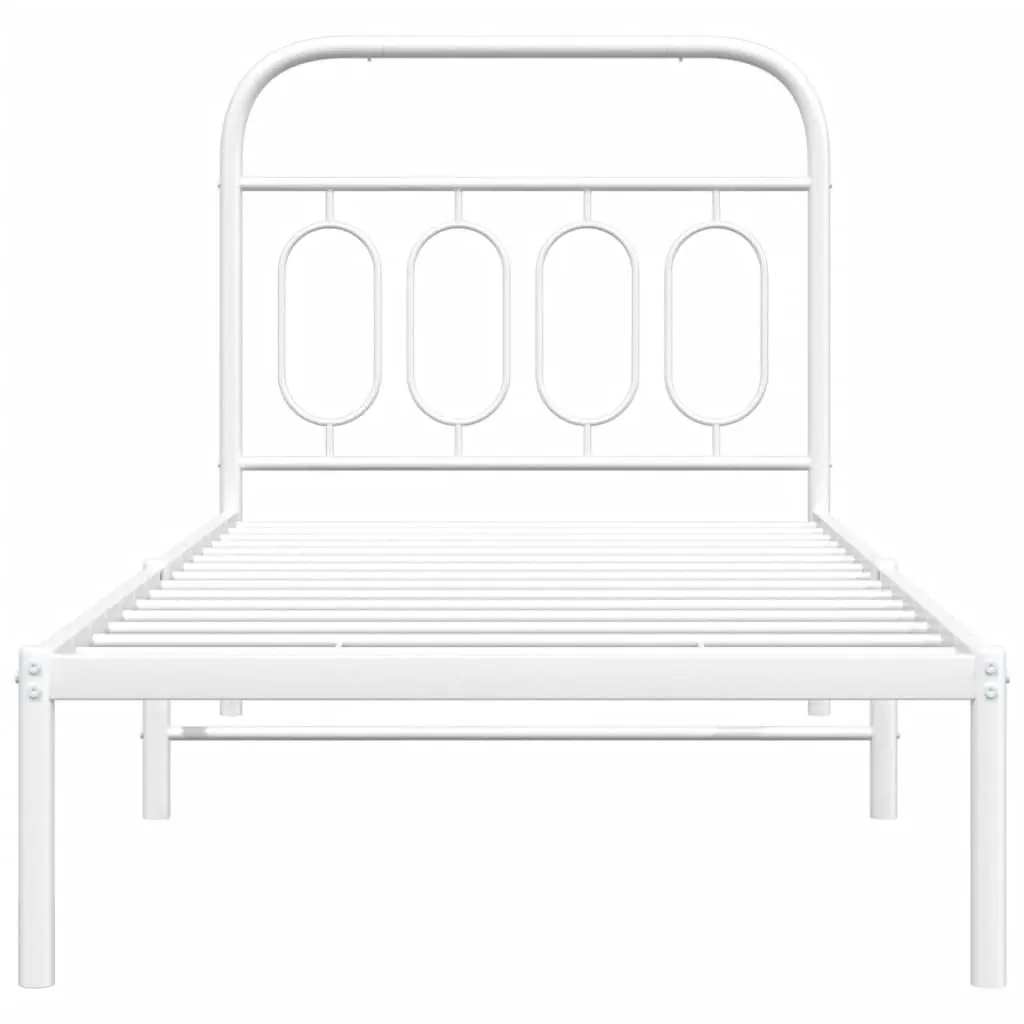 Metal Bed Frame 90x190 cm with Headboard Slatted Base Storage White