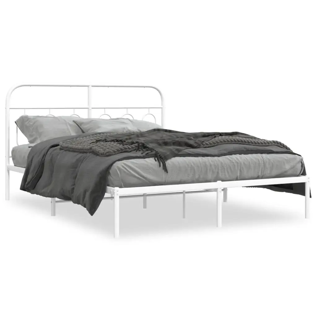 Metal Bed Frame 135x190 cm White Steel Slats Support Storage Space