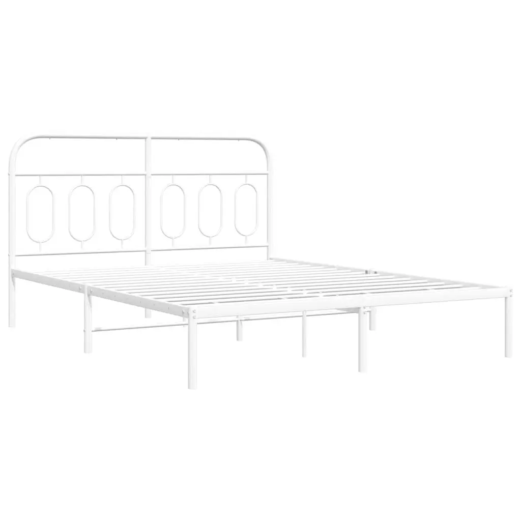 Metal Bed Frame 135x190 cm White Steel Slats Support Storage Space