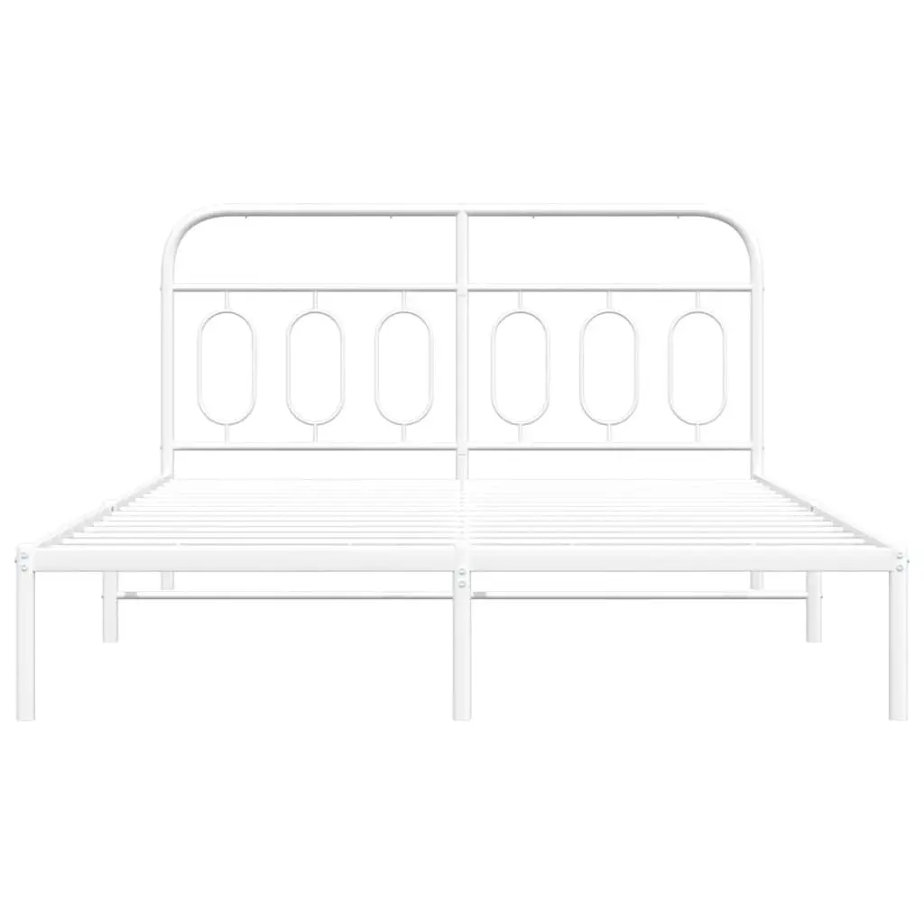 Metal Bed Frame 135x190 cm White Steel Slats Support Storage Space