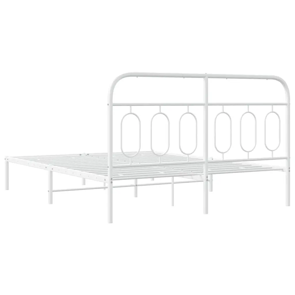 Metal Bed Frame 135x190 cm White Steel Slats Support Storage Space