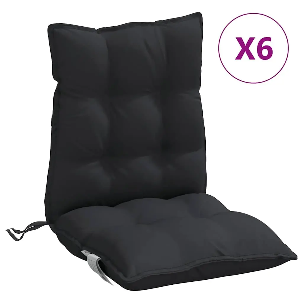 Lowback Chair Cushions 6 Pack Black Oxford Fabric Outdoor Garden Patio Seat Pads