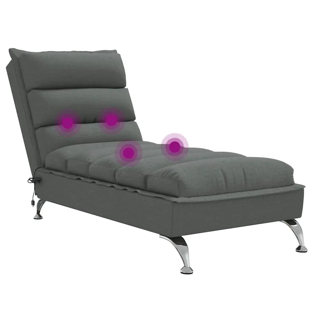 Massage Chaise Lounge Dark Grey Fabric Vibration Function with Cushions