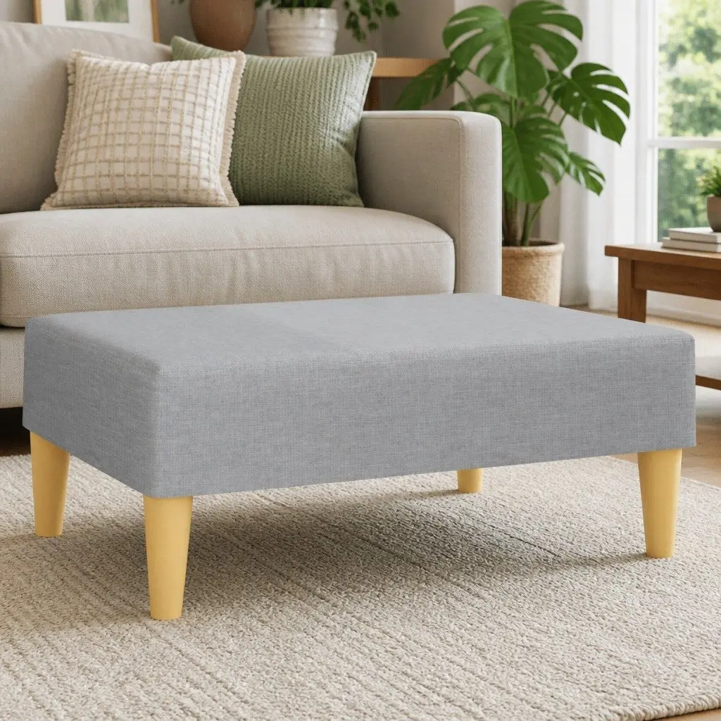 Footstool Light Grey Fabric Durable Plywood Frame Stable Living Room Furniture