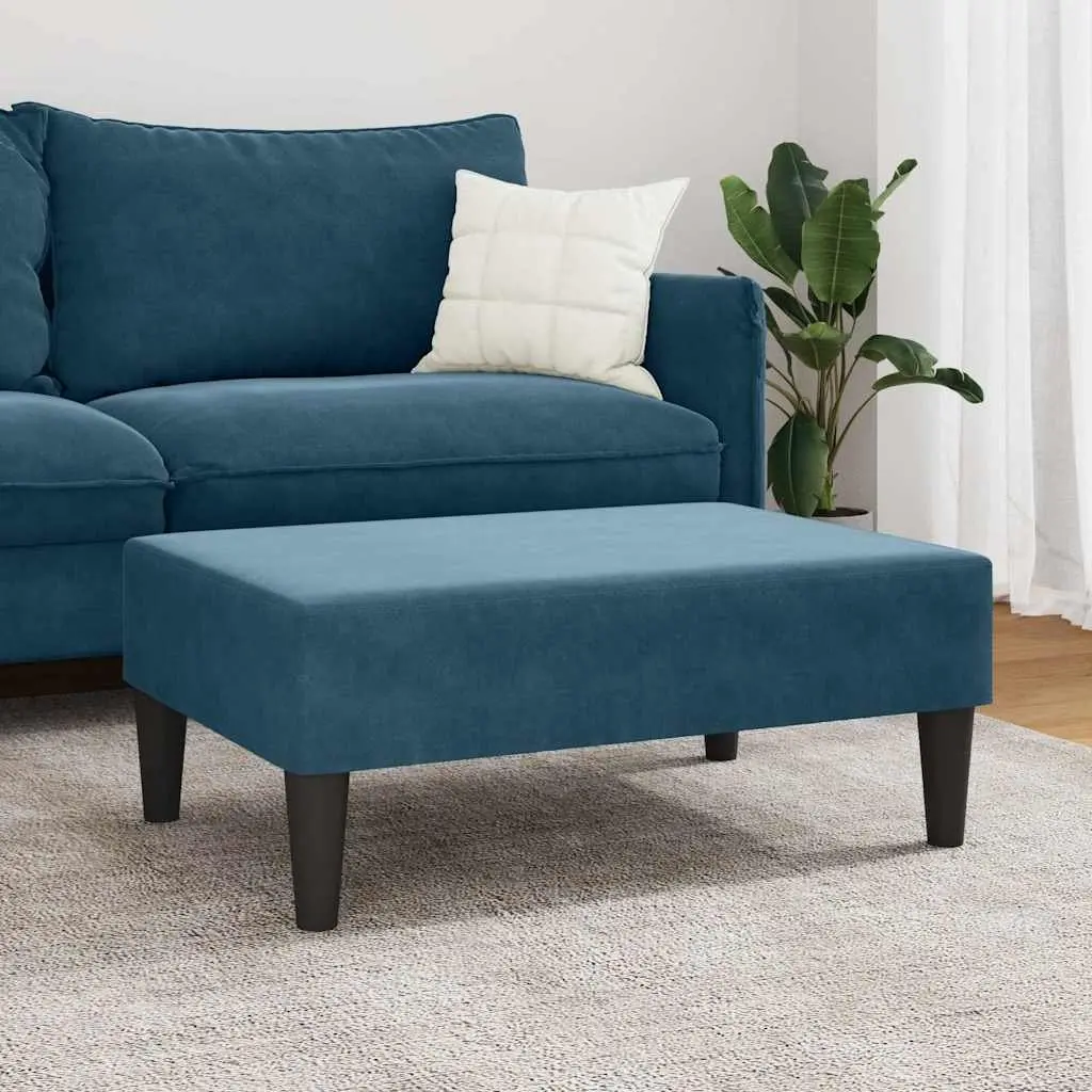 Blue Velvet Footstool Compact Soft Upholstered Ottoman Living Room Bedroom Furniture