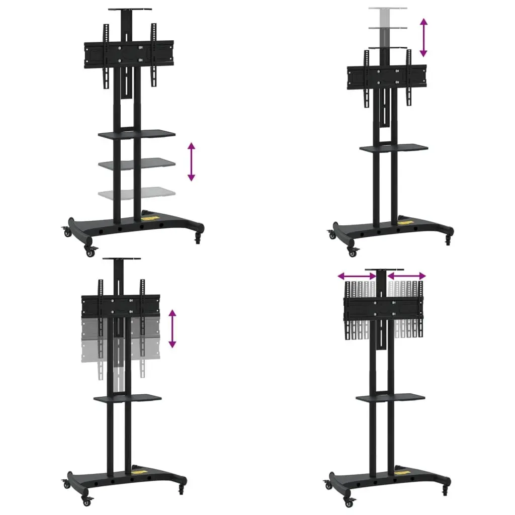 TV Stand on Wheels 32-70 Inch Height Adjustable Lockable Castors Heavy Duty Steel Frame