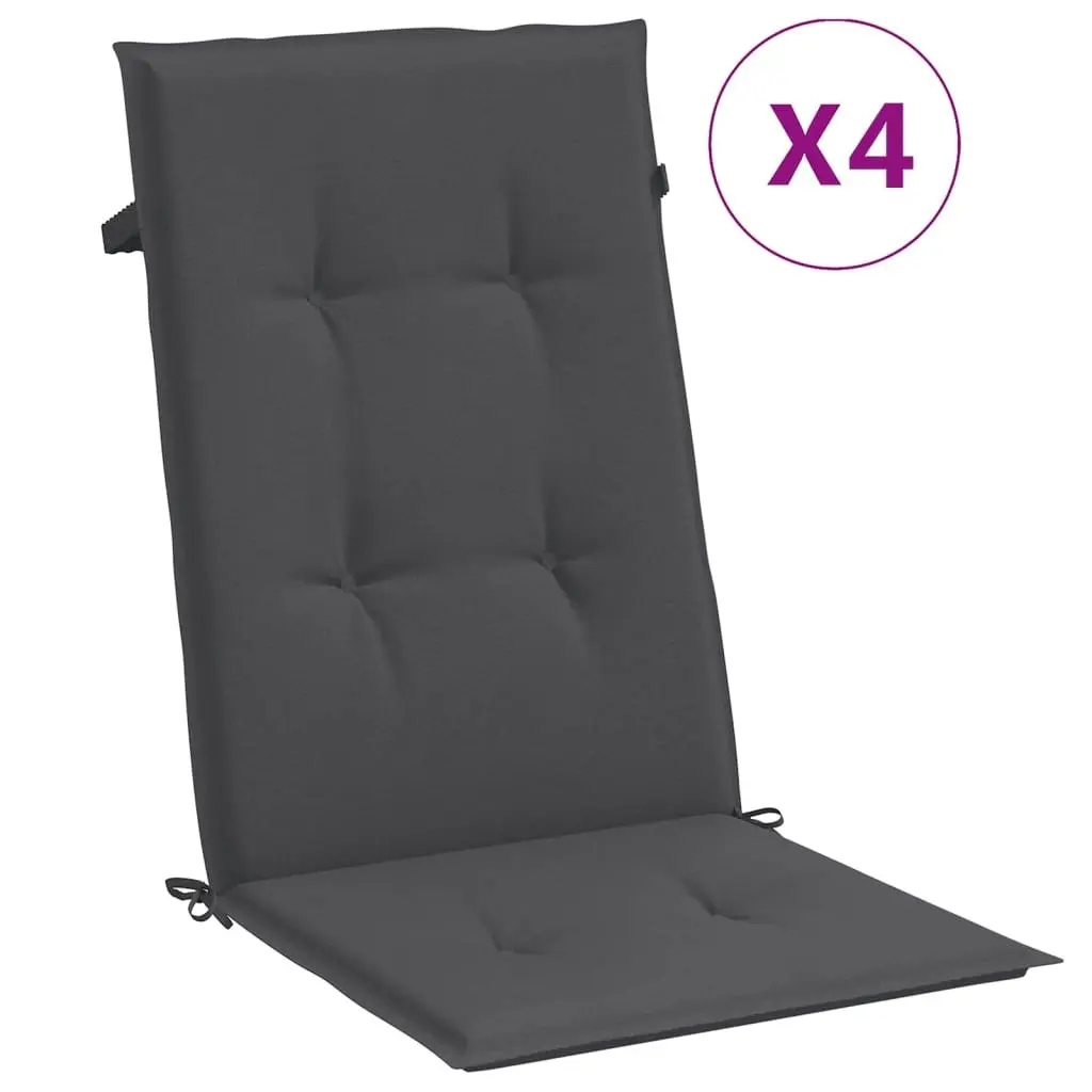 Highback Chair Cushions Set 4 Piece Anthracite Outdoor Garden Patio Seat Pad
